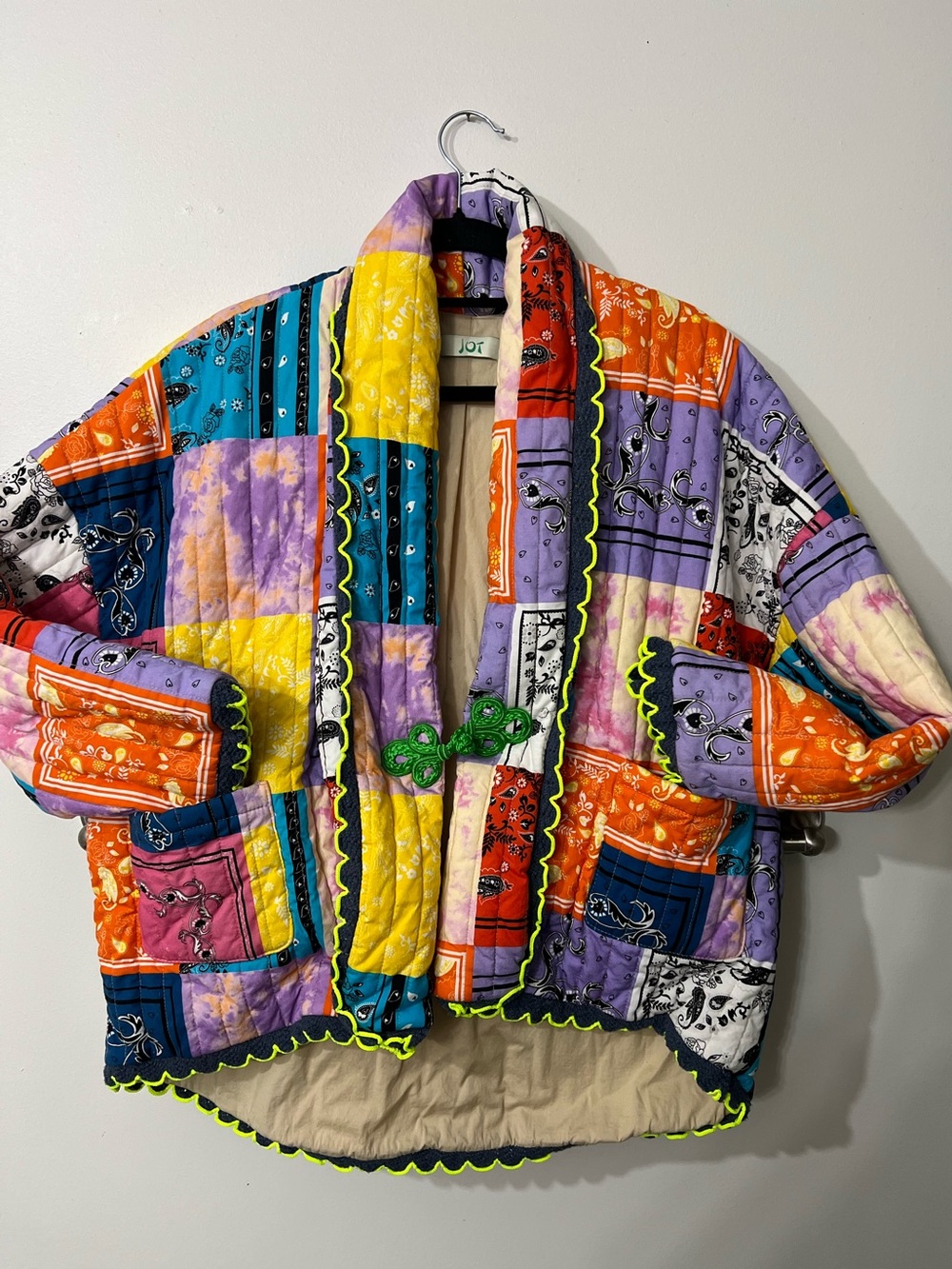 Vintage JOT Made in Italy Patchwork Quilted Woven Puffer Jacket in Multicolor
